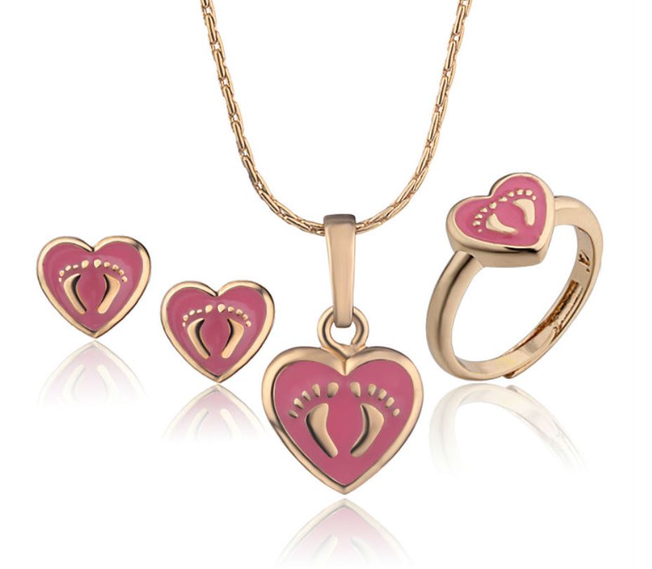 18K Gift Set PINK HEARTS For Teens, Little GirlsJewelry Gift Set For All AgesPINK Earring With